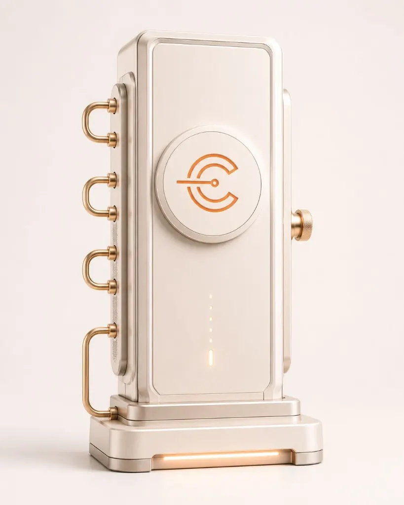 Convia 3D machine with glowing orange brand emblem
